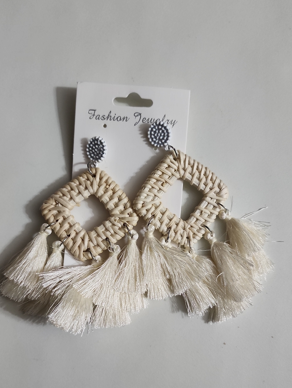 Fashion Jewelry Ivory Woven Tassel Drop Earrings